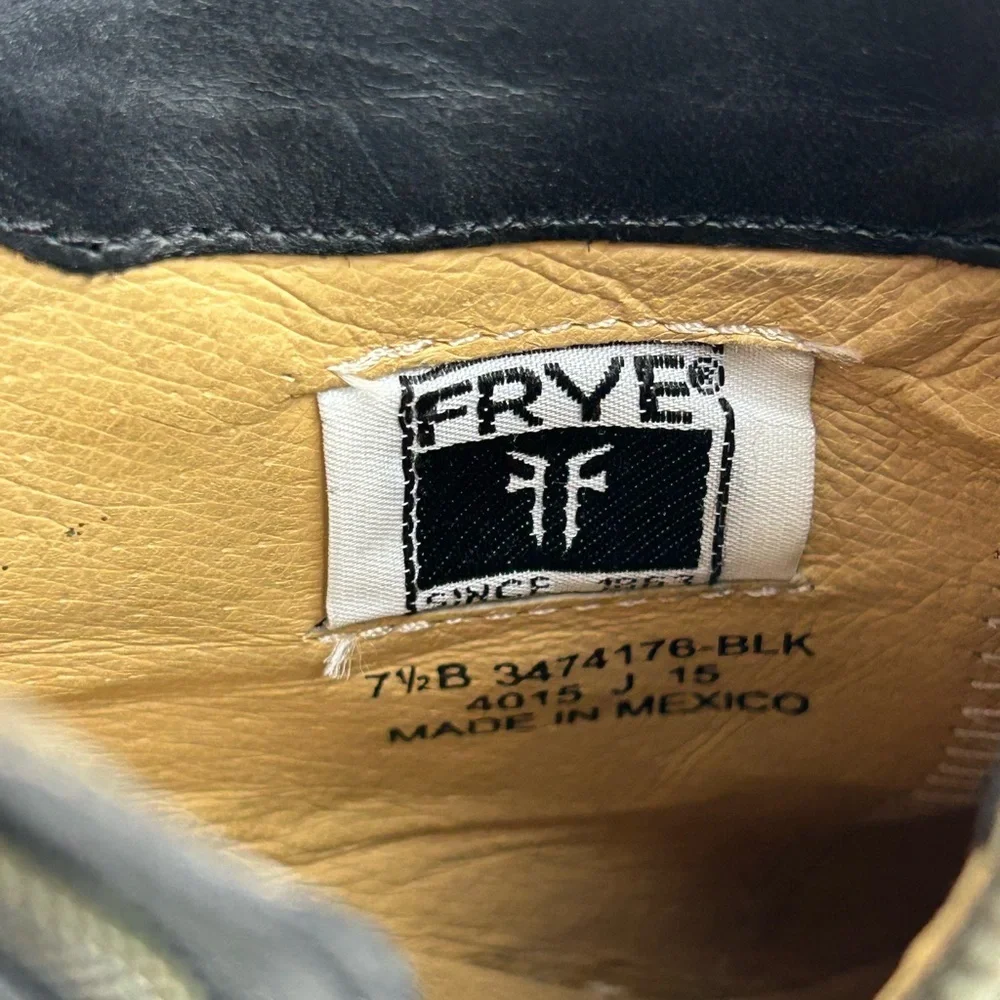 FRYE JANIS HARNESS BLACK LEATHER BOOTS 7.5